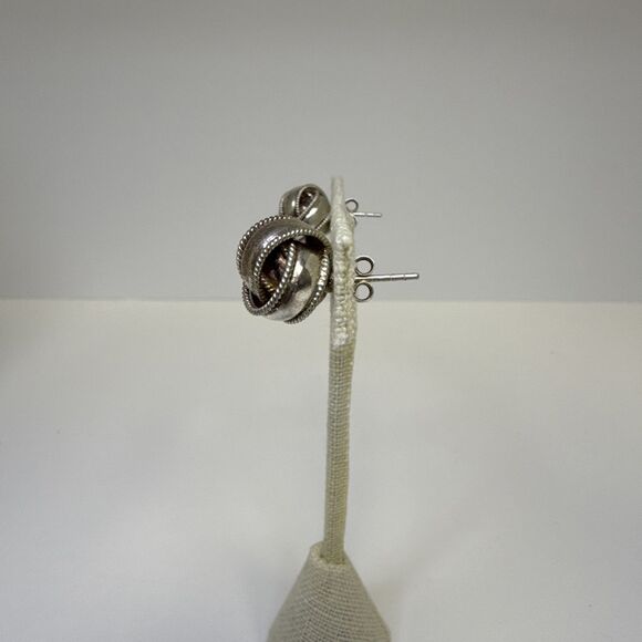 925 Sterling Silver Love Knot Earrings Textured Twisted Rope Stud 12mm Signed ND - Picture 4 of 6